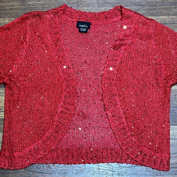Rue 21 Sparkly Cropped Cardigan Size Xl - Picture 3 of 9